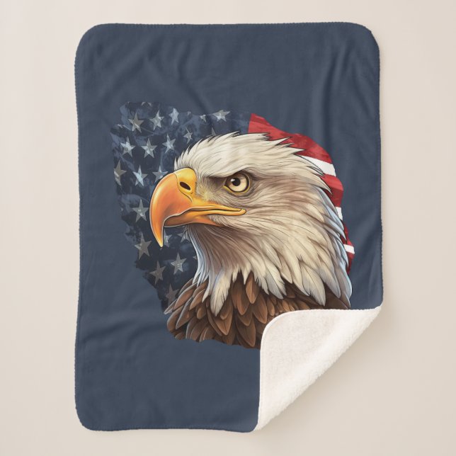 American Flag Bald Eagle Sherpa Blanket (Front)
