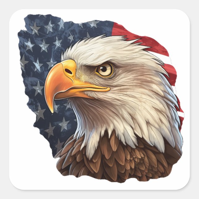 American Flag Bald Eagle Square Sticker (Front)