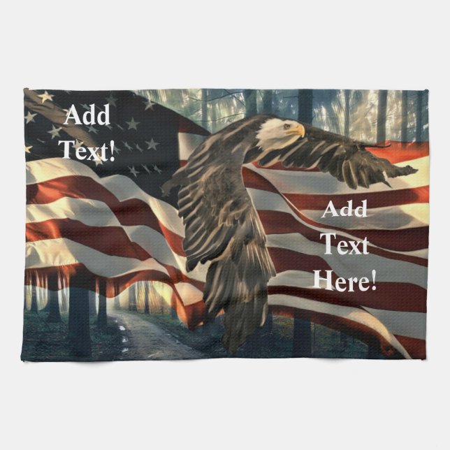American Flag Bald Eagle Tea Towel (Horizontal)