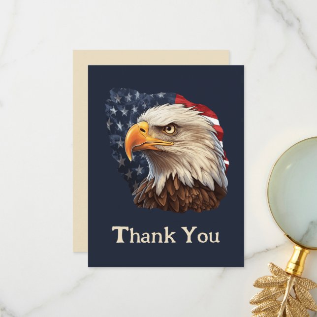 American Flag Bald Eagle Thank You Card (Front/Back In Situ)