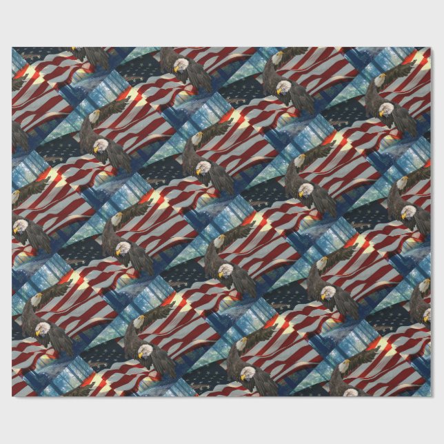 American Flag Bald Eagle Wrapping Paper (Flat)