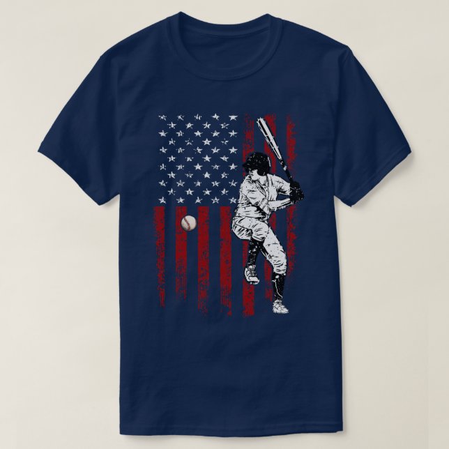 American Flag Baseball 4th July T-Shirt (Design Front)