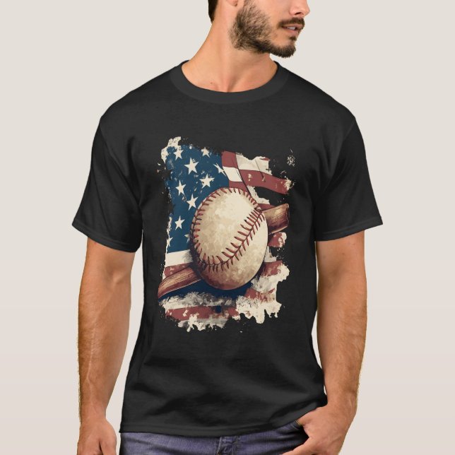 American Flag Baseball For Father'S Day T-Shirt (Front)