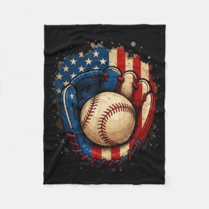 American Flag Baseball Glove Patriotic Red White B Fleece Blanket