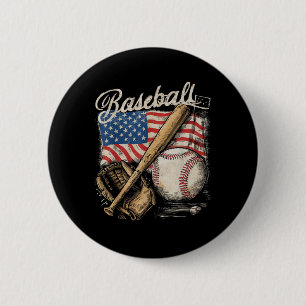 American Flag Baseball Player Bat Fan Catcher  6 Cm Round Badge
