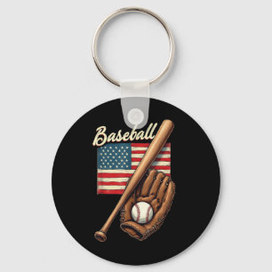 American Flag Baseball Player Bat Fan Catcher Pitc Key Ring