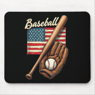 American Flag Baseball Player Bat Fan Catcher Pitc Mouse Pad