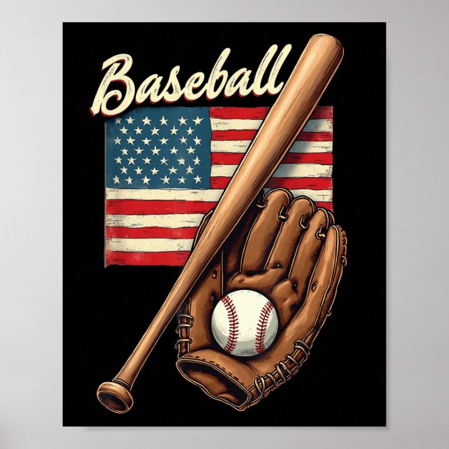 American Flag Baseball Player Bat Fan Catcher Pitc Poster (Front)