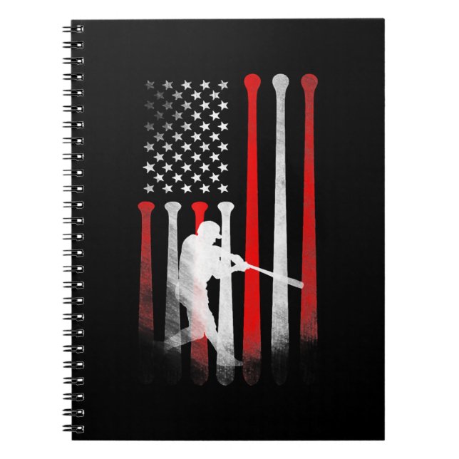 American Flag Baseball Player Flag, Dad, Mum, Kid Notebook (Front)