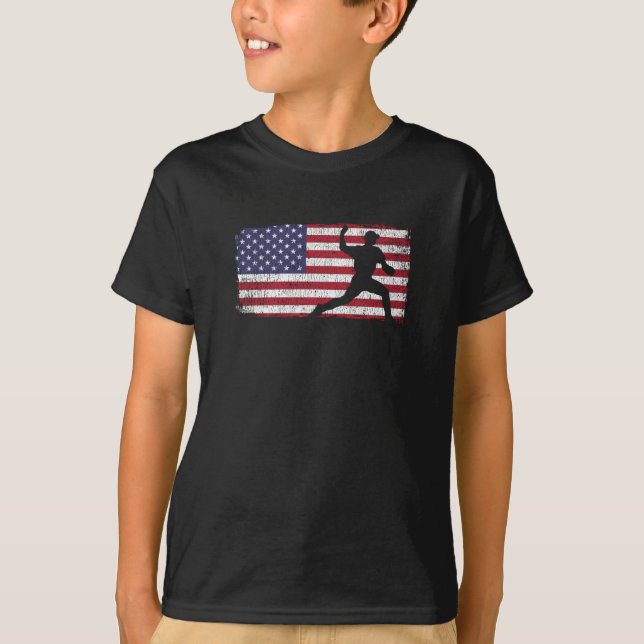 American Flag Baseball Player Pitcher Patriotic T-Shirt (Front)