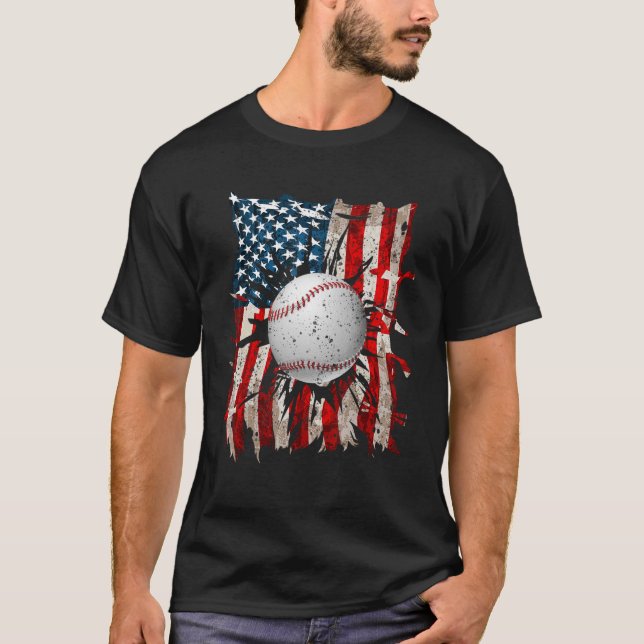 American Flag Baseball Red White Blue 4th of July  T-Shirt (Front)