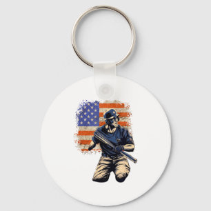 American Flag Baseball Team 4th Of July T Shirt Key Ring
