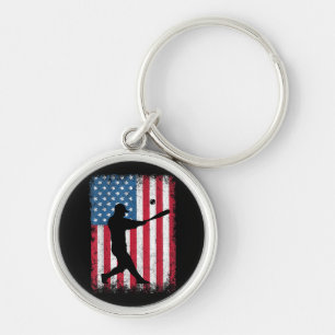 American Flag Baseball Team Gift for Men Boys Girl Key Ring