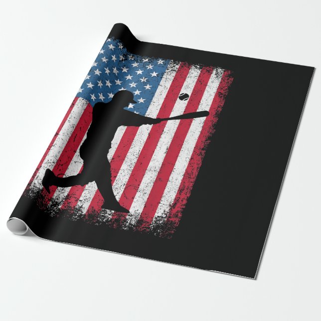 American Flag Baseball Team Gift for Men Boys Girl Wrapping Paper (Unrolled)