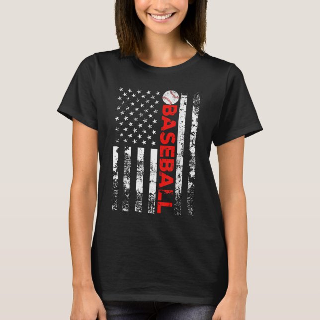 American Flag Baseball Team Gift T-Shirt (Front)