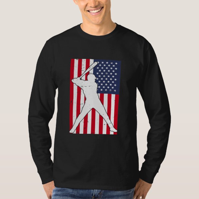 American Flag Baseball Team Gift T-Shirt (Front)