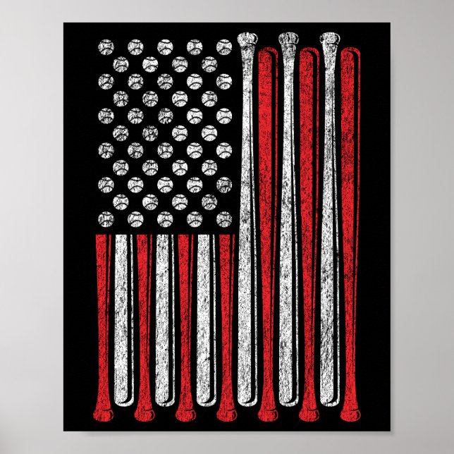 American Flag Baseball Team Vintage Funny Poster (Front)