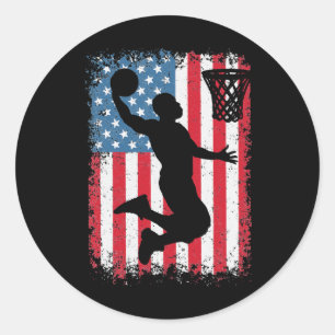 American Flag Basketball Apparel Funny Basketball  Classic Round Sticker