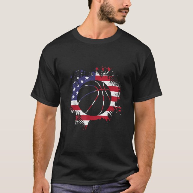 American Flag Basketball Player  T-Shirt (Front)
