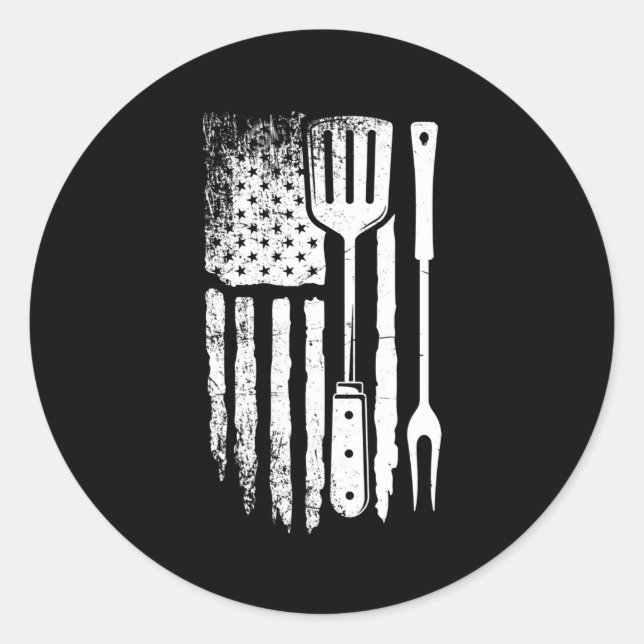American Flag Bbq Proud Usa Barbecue Grill 4Th Of  Classic Round Sticker (Front)
