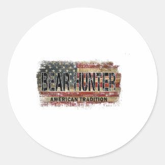 American Flag Bear Hunter Classic Round Sticker