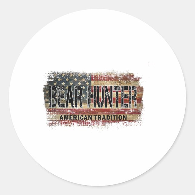 American Flag Bear Hunter Classic Round Sticker (Front)