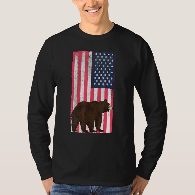 American Flag Bear Usa Hunter Grizzly Bear Hunting T-Shirt (Front)