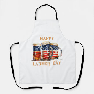American Flag Beer Happy Labeer Day Funny Labour D Apron