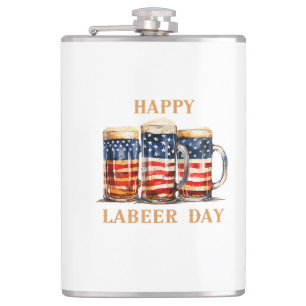 American Flag Beer Happy Labeer Day Funny Labour D Hip Flask