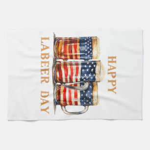 American Flag Beer Happy Labeer Day Funny Labour D Tea Towel