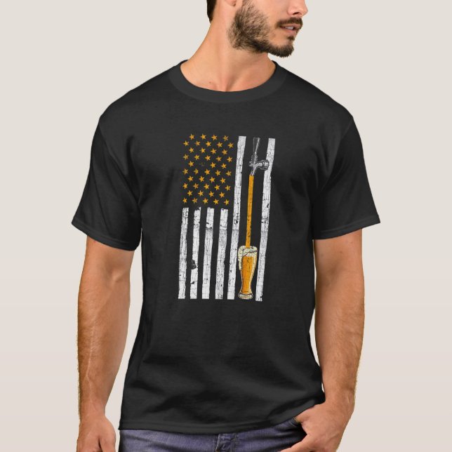 American Flag Beer Tap  Humourous Beer  4th Of Jul T-Shirt (Front)
