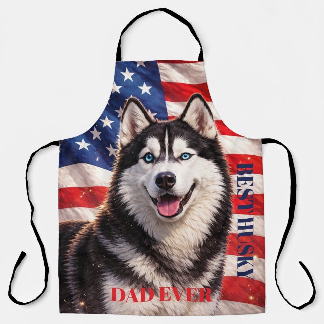 American Flag Best Dad Ever Husky Dog Apron (Front)