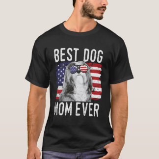 American Flag Best Dog Mum Ever Lhasa Apsos Usa T-Shirt
