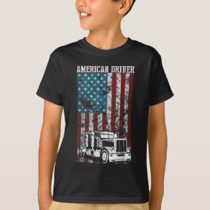 American Flag Big Rig Semi-Trailer Truck Driver gi T-Shirt