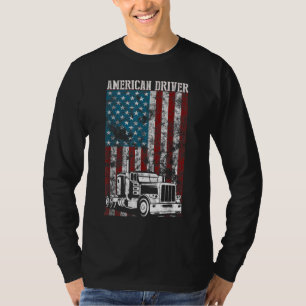 American Flag Big Rig Semi-Trailer Truck Driver gi T-Shirt