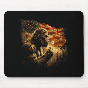 American flag bigfoot blowing dandelion vintage mouse pad