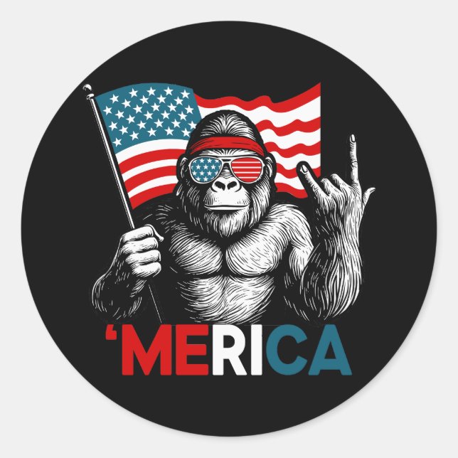 American Flag Bigfoot Classic Round Sticker (Front)