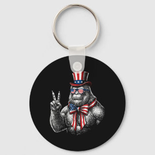 American Flag Bigfoot Red White Blue Patriotic 4th Key Ring