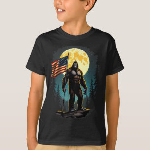 American Flag Bigfoot Sasquatch Camping Hiking T-Shirt