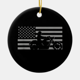 American Flag Biker Motorcycle Short Sleeve Ceramic Tree Decoration