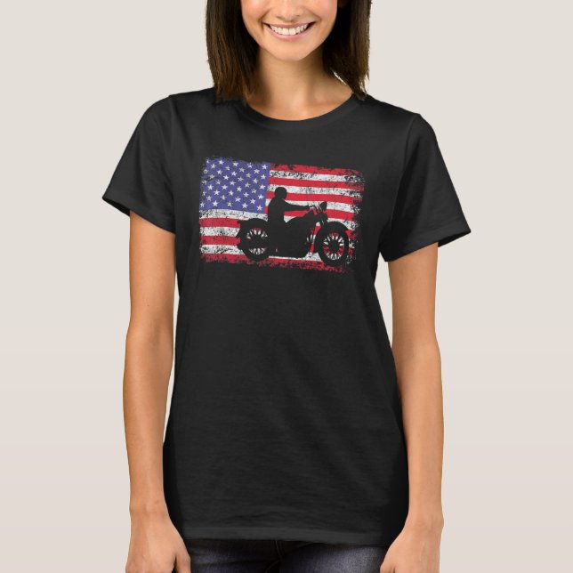 American Flag Biker Motorcycle T-Shirt (Front)
