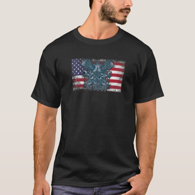 American Flag Biker Motorcycle Usa Flag 4th Of Jul T-Shirt (Front)