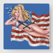 American Flag Bikini Pinup Girl by Al Rio