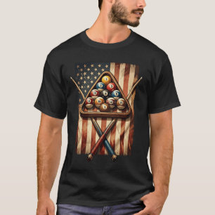 American Flag Billiard Pool Player 8 Ball Game Cro T-Shirt