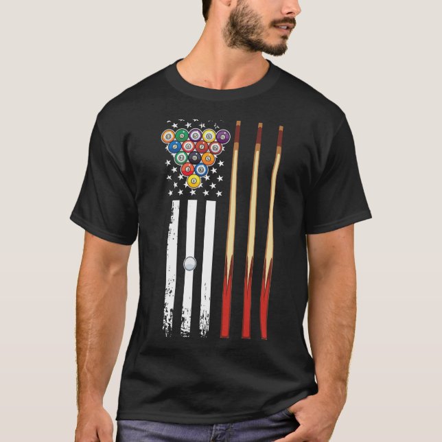 American Flag Billiard Pool Player Billiard Lover  T-Shirt (Front)