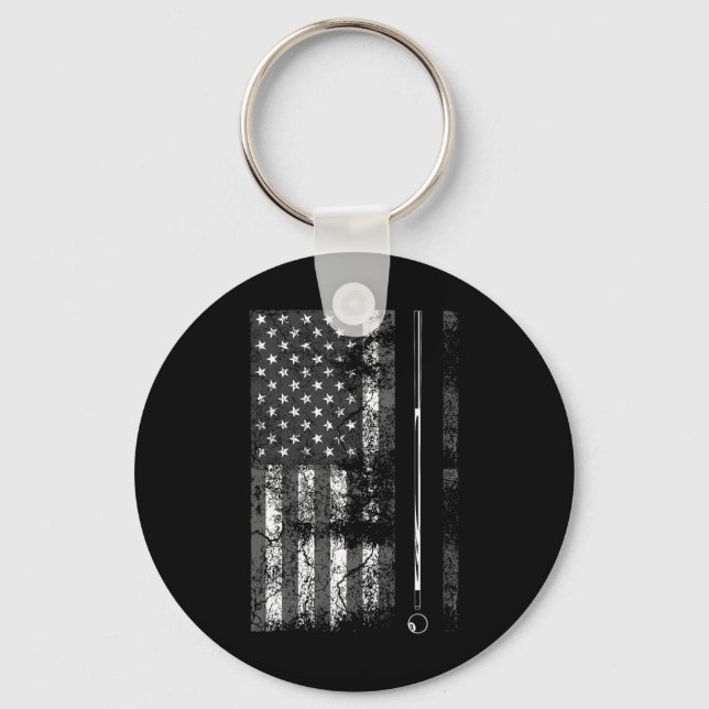 American Flag Billiard Stick Cute Table Game Funny Key Ring (Front)