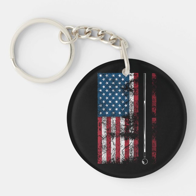 American Flag Billiard Stick Cute Table Game Funny Key Ring (Front)