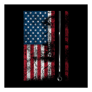 American Flag Billiard Stick Cute Table Game Funny Poster