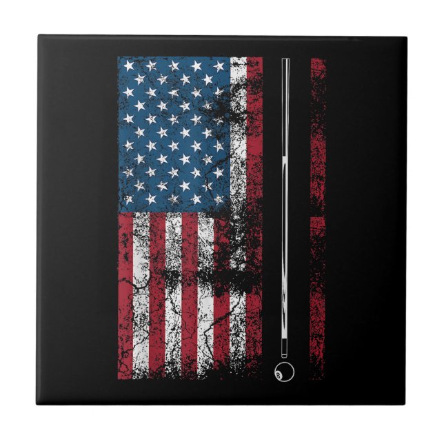 American Flag Billiard Stick Cute Table Game Funny Tile (Front)