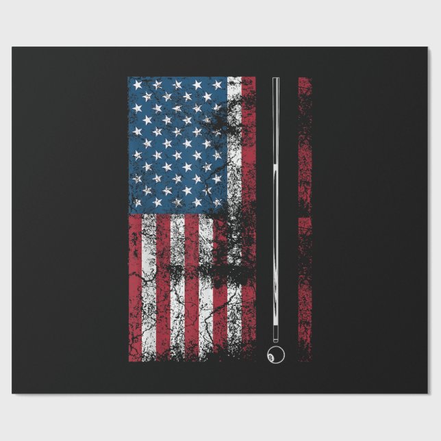 American Flag Billiard Stick Cute Table Game Funny Wrapping Paper (Flat)